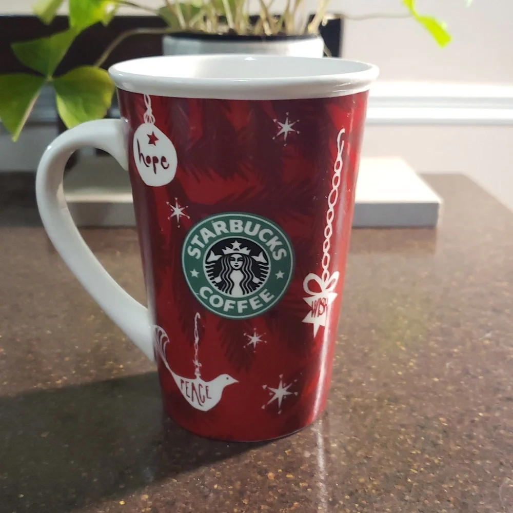🌲Starbucks Christmas Coffee Mug 2010 Tree Ornament Red Tall Grande Latte - Picture 4 of 5